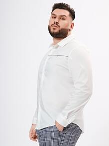 Manfinity Men Plus Letter Graphic Single Breasted Shirt - White - View 5