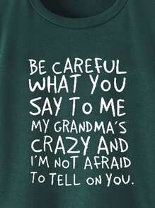 SHEIN Áo thun ngắn tay cổ tròn in chữ thời trang đi biển cho bé trai trẻ, Xuân/Hè - Màu xanh lá cây đậm - Xem 5