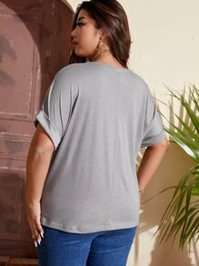 SHEIN LUNE Plus Twist Hem Batwing Sleeve Tee - Grey - View 2