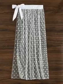 SHEIN Swim Áo che Nữ Thắt nút cắt Chấm bi - trắng - Xem 3