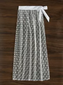 SHEIN Swim Áo che Nữ Thắt nút cắt Chấm bi - trắng - Xem 4