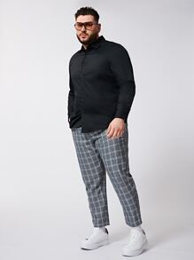 EASEVO Hombres Camisa algodón con botón unicolor - Negro - Ver 4