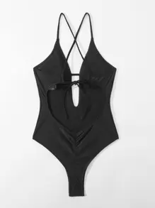 SHEIN Swim Criss-Cross Tie Backless One Piece Swimsuit Summer - Black - View 4