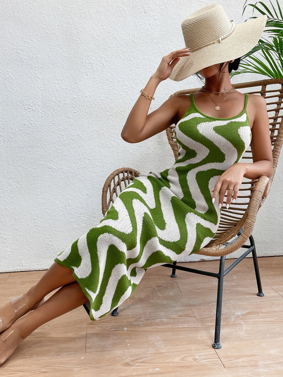SHEIN Holidaya Wave Pattern Jumper Dress - Multicolor - View 1