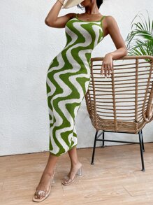 SHEIN Holidaya Wave Pattern Jumper Dress - Multicolor - View 4