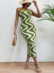SHEIN Holidaya Wave Pattern Jumper Dress - Multicolor - View 5