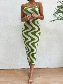 SHEIN Holidaya Wave Pattern Jumper Dress - Multicolor - View 7