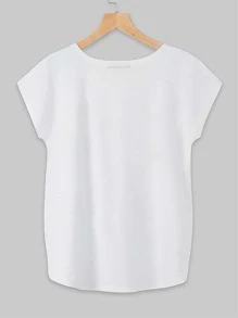 Butterfly Print Cap Sleeve Tee - Multicolor - View 2