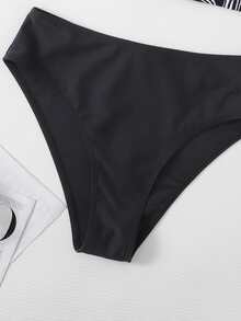 Contrast Zebra Striped Cut Out Bikini Set, For Summer Beach Vacation - Black - View 5