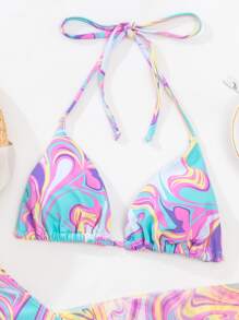 SHEIN Swim Top bikini triángulo con estampado - Multicolor - Ver 4