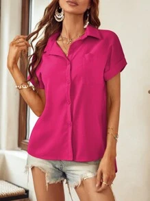 SHEIN LUNE 補丁貼口袋蝙蝠袖襯衫