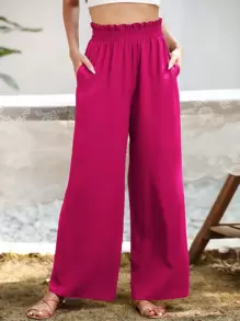 SHEIN Essnce Slant Pocket Wide Leg Trousers - Hot Pink - View 1