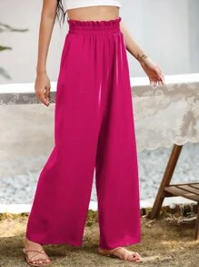 SHEIN Essnce Slant Pocket Wide Leg Trousers - Hot Pink - View 5