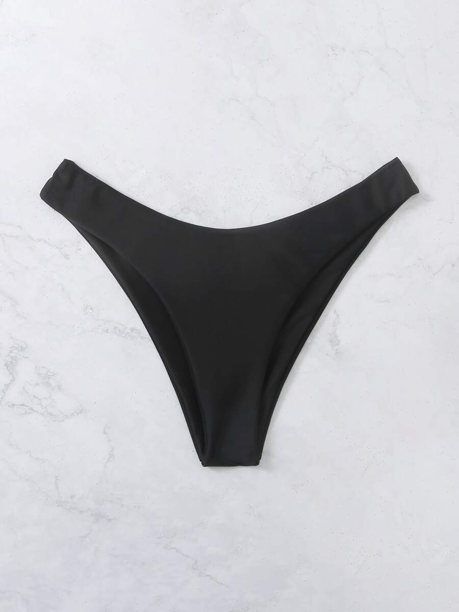 SHEIN Swim Đáy Bikini Nữ màu trơn Gợi cảm - màu đen - Xem 1