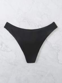 SHEIN Swim Đáy Bikini Nữ màu trơn Gợi cảm - màu đen - Xem 2