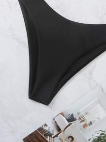 SHEIN Swim Đáy Bikini Nữ màu trơn Gợi cảm - màu đen - Xem 3