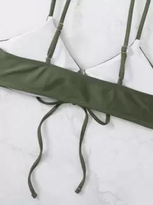 SHEIN Swim Knot Front Bikini Top, For Summer Beach Vacation - Army Green - View 5