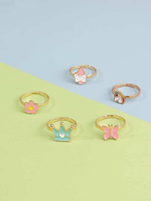 5pcs Girls Butterfly Decor Ring