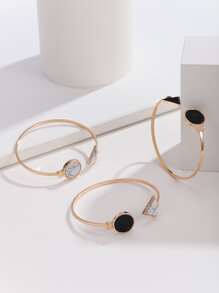 3入組大理石紋樣式幾何裝飾開口手鐲 - 彩色 - 查看 1