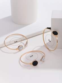 3入組大理石紋樣式幾何裝飾開口手鐲 - 彩色 - 查看 4