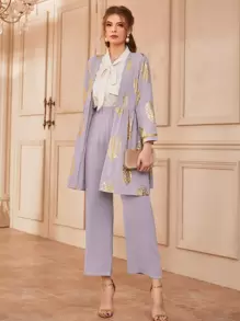 Modelyn Abrigo dorado con estampado floral con pantalones - Lila Púrpura - Ver 3