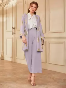 Modelyn Abrigo dorado con estampado floral con pantalones - Lila Púrpura - Ver 4