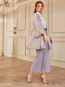 Modelyn Abrigo dorado con estampado floral con pantalones - Lila Púrpura - Ver 5