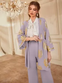 Modelyn Abrigo dorado con estampado floral con pantalones - Lila Púrpura - Ver 6