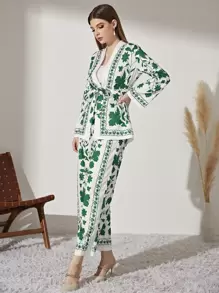 Mulvari Floral Print Belted Coat & Wide Leg Trousers - Multicolor - View 3