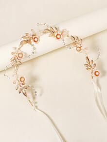 Flower Decor Wedding Headband - Gold - View 1