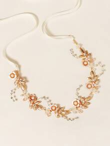 Flower Decor Wedding Headband - Gold - View 2