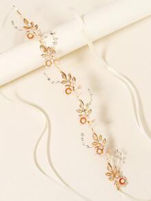 Flower Decor Wedding Headband - Gold - View 3