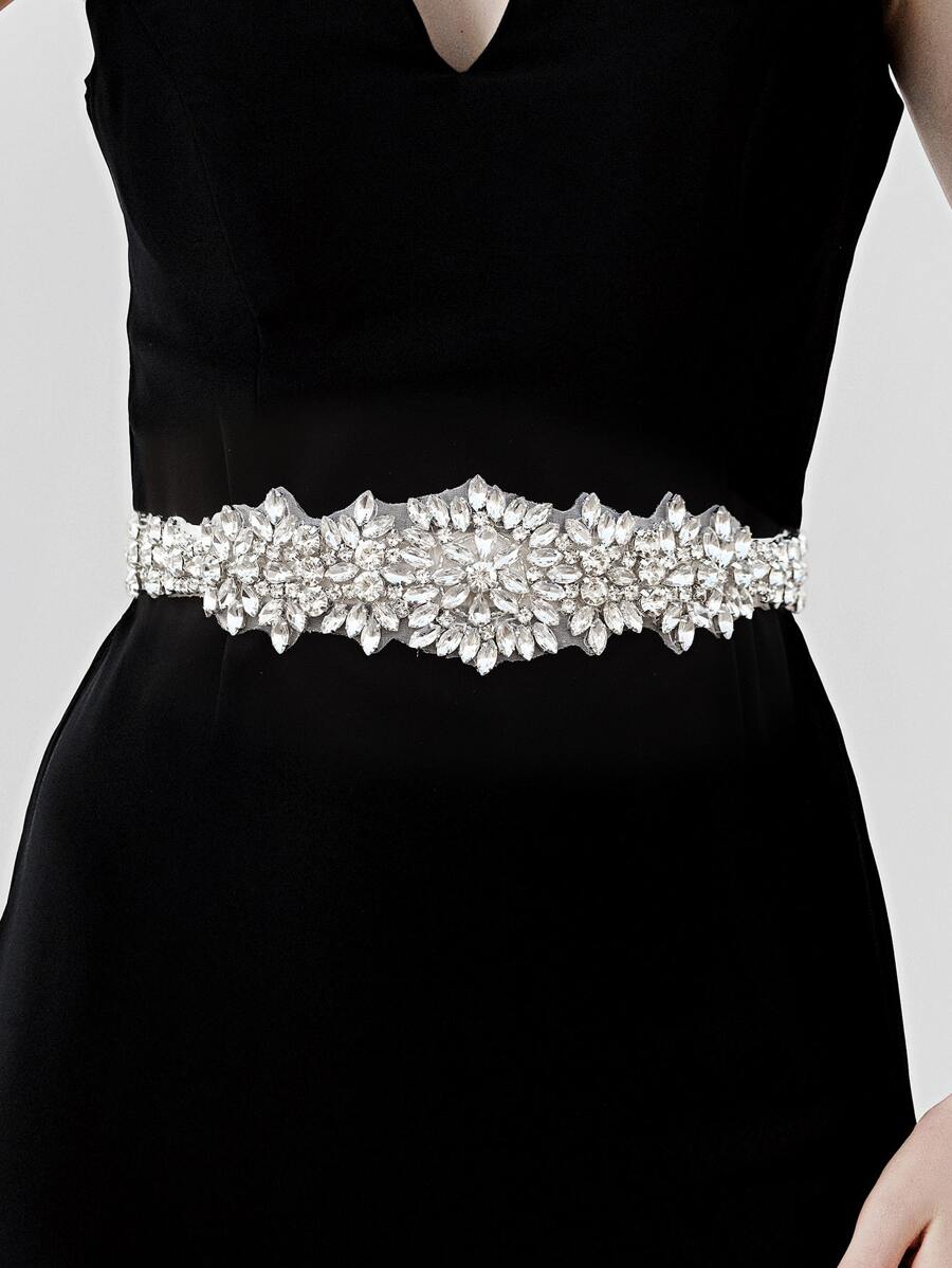 Rhinestone Decor Bridal Belt Halloween - Silver - View 1