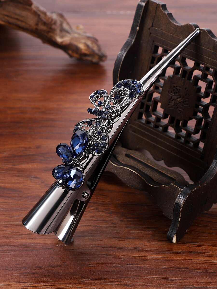 Kẹp tóc trang trí bằng đá quý & bướm - Đồng - Xem 1