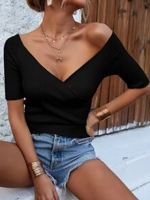 Knit Mix Áo dệt kim nữ Trọn gói Gân đan màu trơn Thanh lịch - màu đen - Xem 6