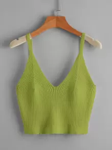 SHEIN Qutie Plus Solid Cami Knit Top - Lime Green - View 1