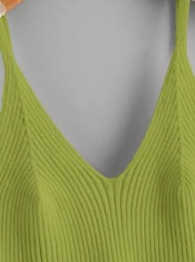 SHEIN Qutie Plus Solid Cami Knit Top - Lime Green - View 3