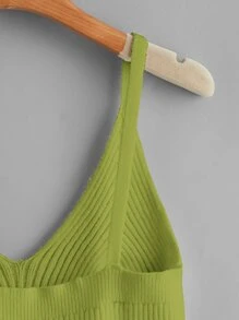SHEIN Qutie Plus Solid Cami Knit Top - Lime Green - View 4