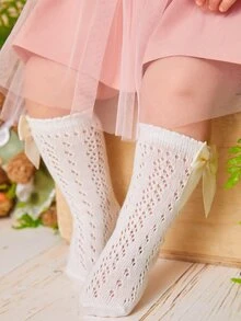 嬰兒蝴蝶結裝飾襪子 - 白色 - 查看 2