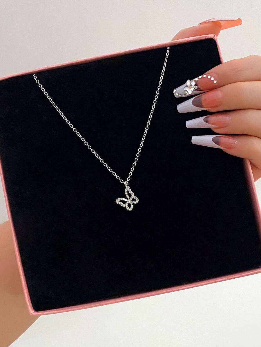 Rhinestone Butterfly Charm Necklace