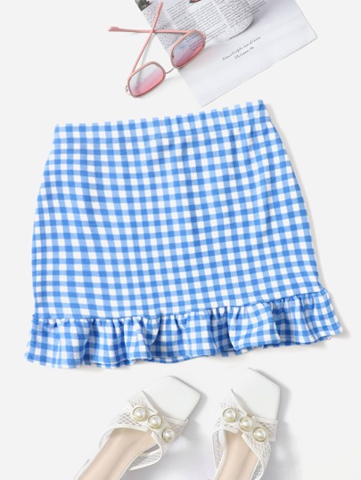 SHEIN Ruffle Hem Gingham Skirt