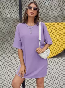 SHEIN Essnce Drop Shoulder Tee Dress - Lilac Purple - View 1
