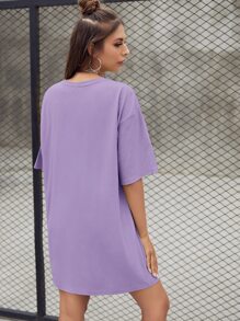 SHEIN Essnce Drop Shoulder Tee Dress - Lilac Purple - View 2