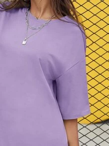 SHEIN Essnce Drop Shoulder Tee Dress - Lilac Purple - View 3