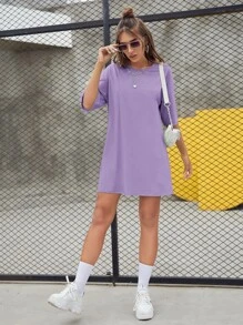 SHEIN Essnce Drop Shoulder Tee Dress - Lilac Purple - View 4