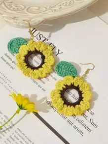 Crochet Flower Design Drop Earrings