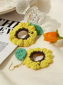 Crochet Flower Design Drop Earrings