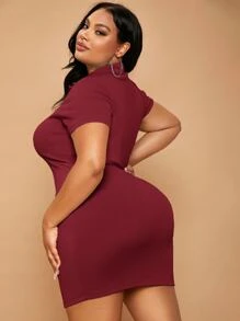 SHEIN SXY 大碼條紋針織緊身連衣裙 - 紫紅色 - 查看 2