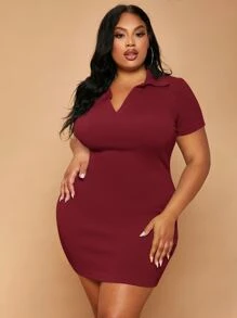 SHEIN SXY 大碼條紋針織緊身連衣裙 - 紫紅色 - 查看 5