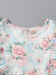 SHEIN Vestido Con Estampado Floral Y Ribete Con Volantes Para Niñas Preadolescentes - Multicolor - Ver 3